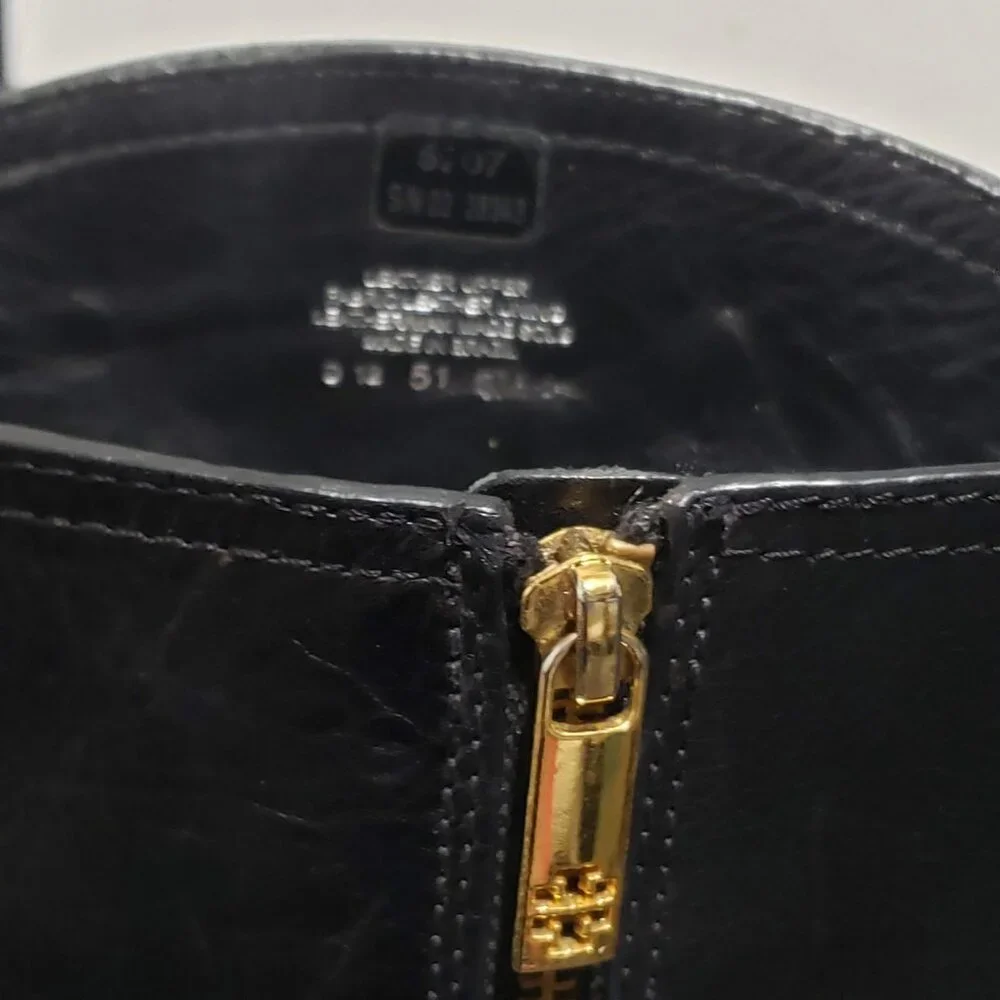 Tory Burch 5207 Nadine Riding Black Leather Boots Gold Logo Sz 6 $495